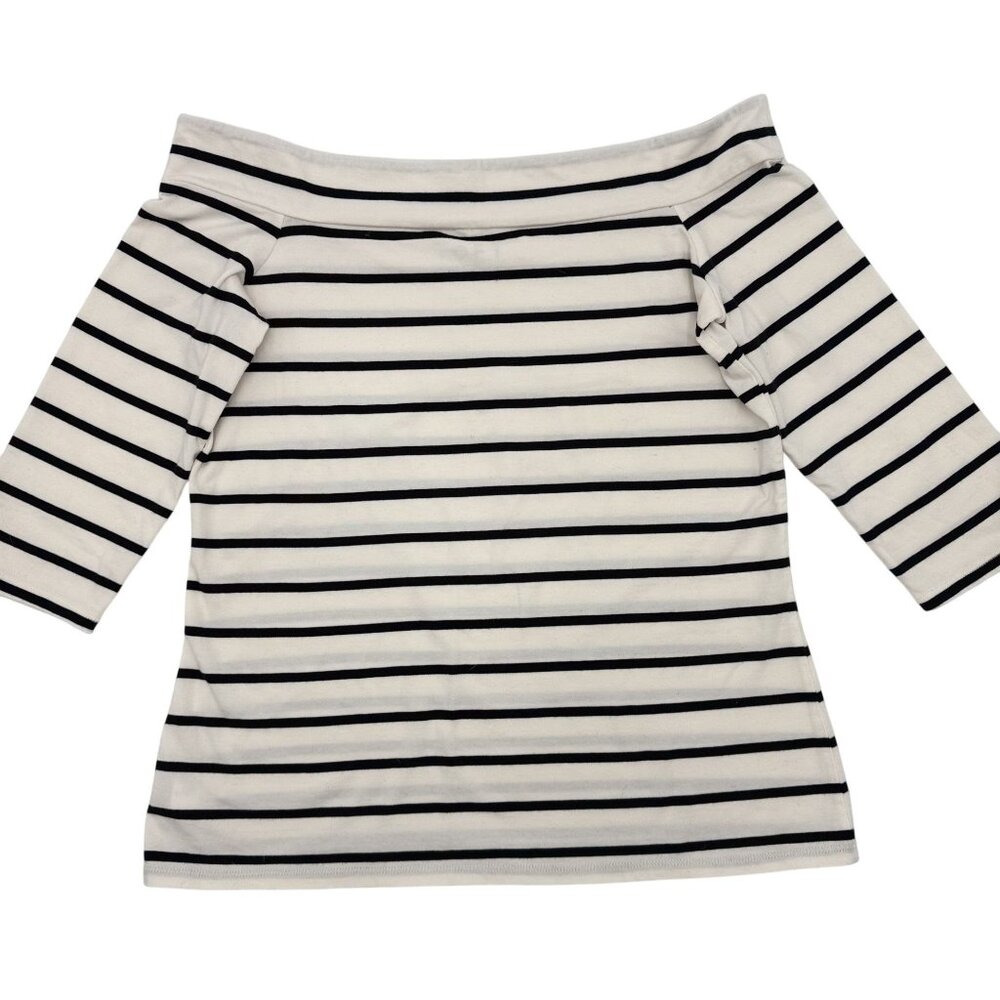 Black & White By Loft Size Medium Off-Shoulder Top With 3/4 Sleeves In Black & W - Picture 1 of 5